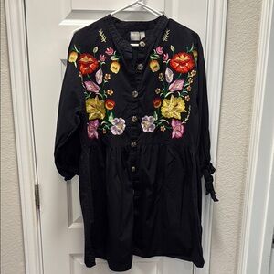Women’s ASOS Floral Embroidered Black Button Down Long Sleeve Dress
